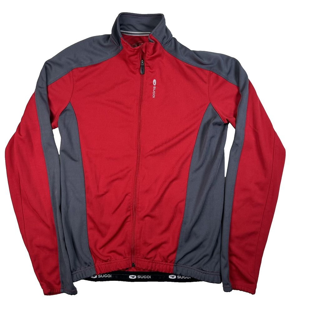 SUGOI Men's Full Zip Long Sleeve Cycling Jersey Jacket Size Medium Red Gray